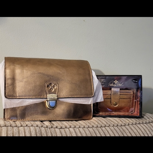 💝Patricia Nash Set- Locri Crossbody & Cassis Wallet in Vintage Antique Metallic - Picture 1 of 15